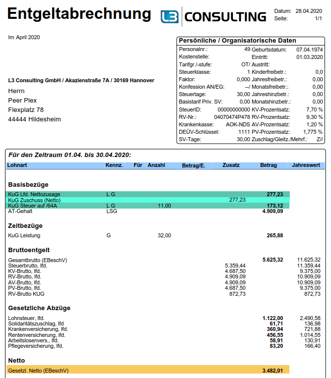 Beispiel: Entgeltabrechnung mit einer Nettozusage von 100% des Vergleichsnettos im SAP HCM