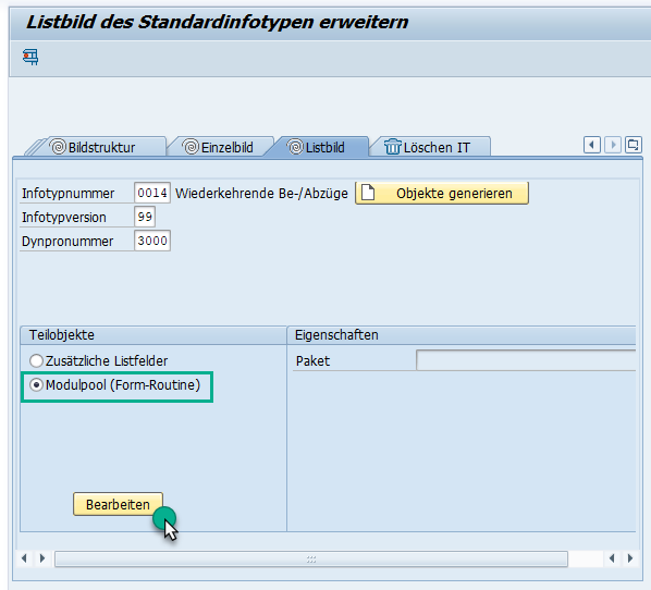 Aufruf Modulpool-Erweiterung für zusätzliche Listbild-Felder für Infotyp 0014 im SAP HCM