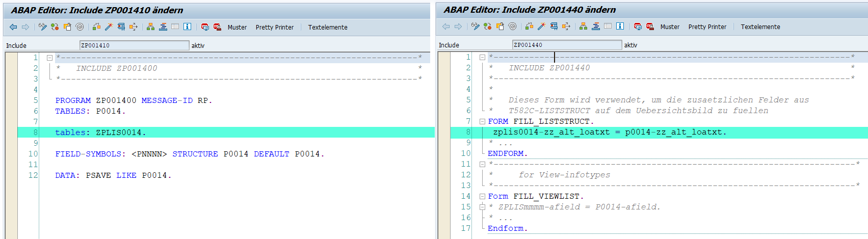 Modulpool-Erweiterung für zusätzliche Listbild-Felder für Infotyp 0014 im SAP HCM
