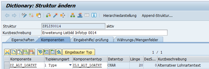 Definition zusätzlicher Listbild-Felder für Infotyp 0014 im SAP HCM