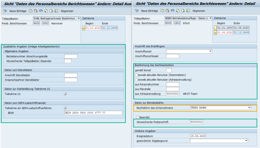 Datengrundlage des DEÜV-Arbeitgeberkontos im SAP HCM: die Teilapplikationen SVBL und BDBS (inkl. Rechtsform)