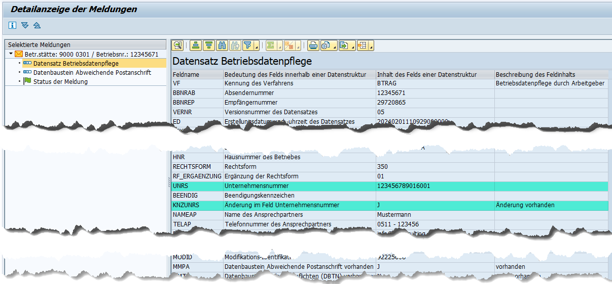 Neue Felder UNRS/KNZUNRS im DEÜV-Datensatz Betriebsdatenpflege im SAP HCM