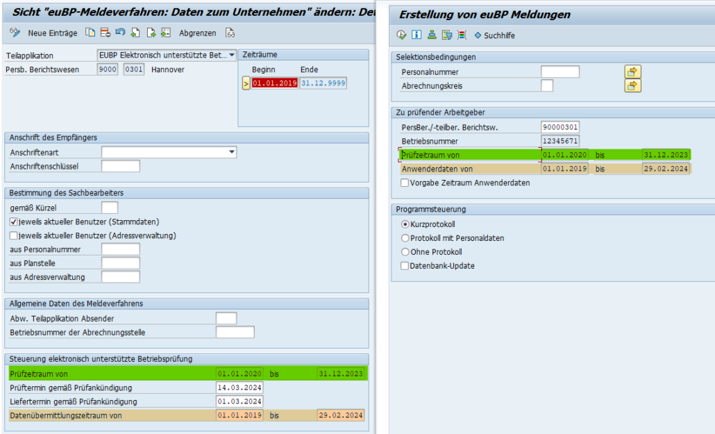 SAP HCM euBP Meldungserstellung