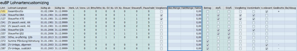 SAP HCM euBP-Lohnartencustomizing: Angaben zur Bewertung der Lohnart